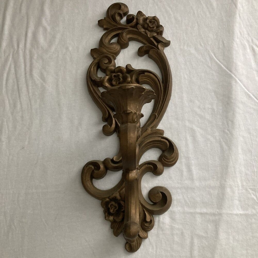 1 Homco Vintage Hollywood Regency Style Gold Plastic Syroco Wall Sconce